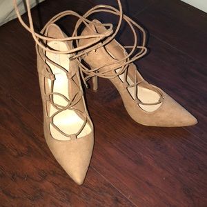 Aldo suede nude tan wrap heels